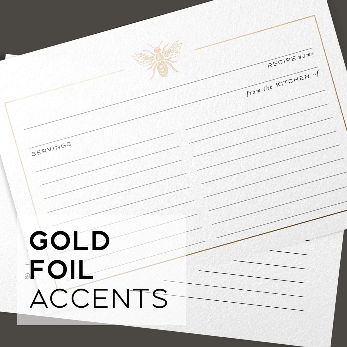 50 Gold Foil Bee Recipe Cards from Dashleigh, Double-Sided, 4x6 inches for Cooking and Baking