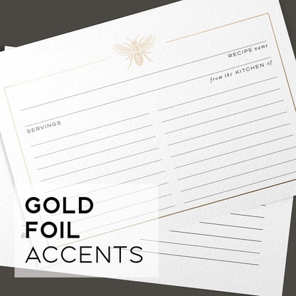 50 Gold Foil Bee Recipe Cards from Dashleigh, Double-Sided, 4x6 inches for Cooking and Baking
