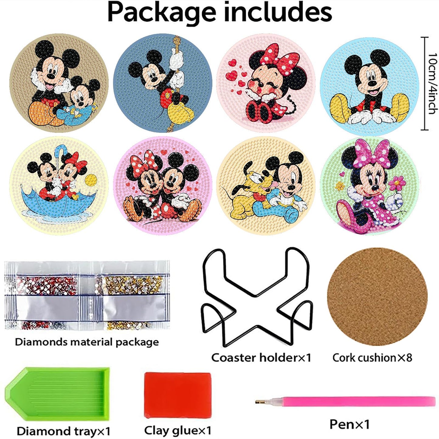 nekpiahu 8Pcs Cartoon Diamond Painting Coasters with Holder,DIY Cartoon Life Coaster Diamond Art Kits for Adults, Beginners Round Full Drill Diamond Art Craft Supplies