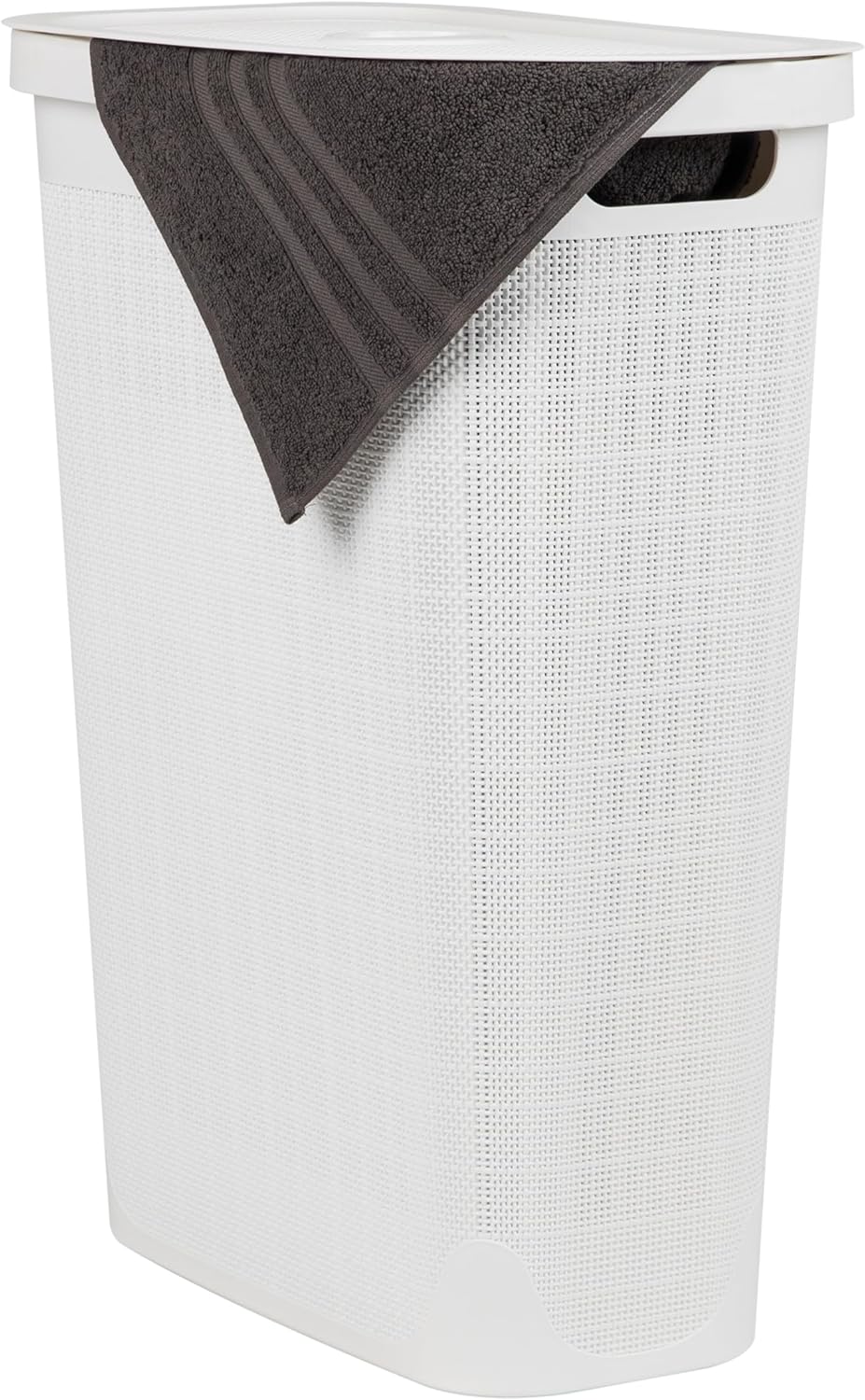 Mind Reader 40L Slim Laundry Hamper - Clothes Basket with Lid, Linen Design, Plastic, 18.5”L x 10.75”W x 23.5”H