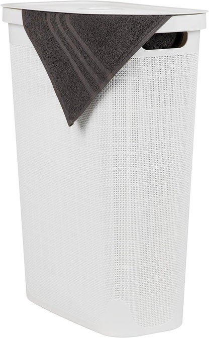 Mind Reader 40L Slim Laundry Hamper - Clothes Basket with Lid, Linen Design, Plastic, 18.5”L x 10.75”W x 23.5”H