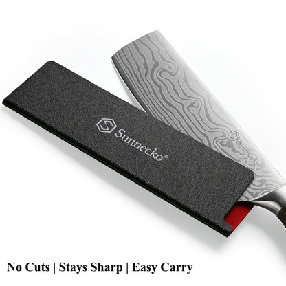 Sunnecko Japanese Nakiri Knife 7 Inch - Carbon Steel Chef Knife Vegetable Cleaver with Sheath, Kitchen Gift for Home Cooks, Professional Kitchen Knife Gift Box