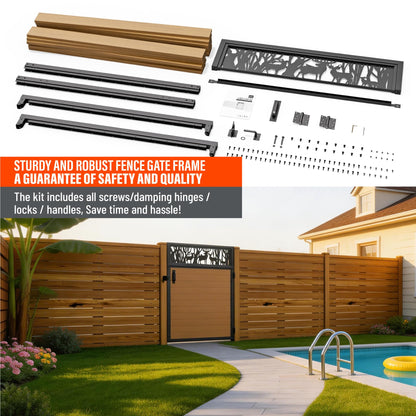 Uphode 4x5FT(46.8" x 59") 201 Stainless Steel Fence Gate Kit Heavy Duty, Anti Sag Metal Fence Gate Frame Kit with Aluminum Board, Morden Garden Gate Hardware Kit Outdoor (Left/Right Free-Installation)