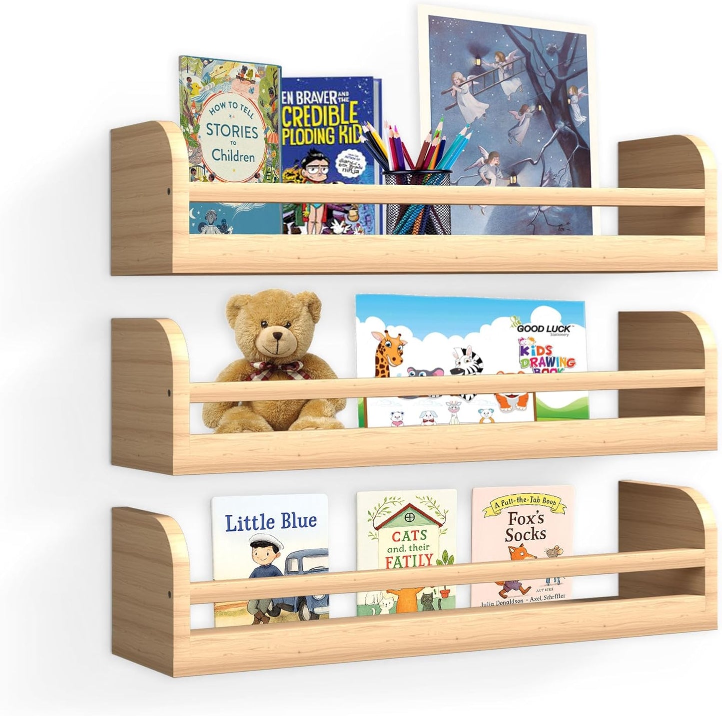 16.5 inch Set 3 Floating Nursery Book Shelves, Wall Book Shelves Kids Room, of Baby Shelves for Nursery Dcor, Ideal