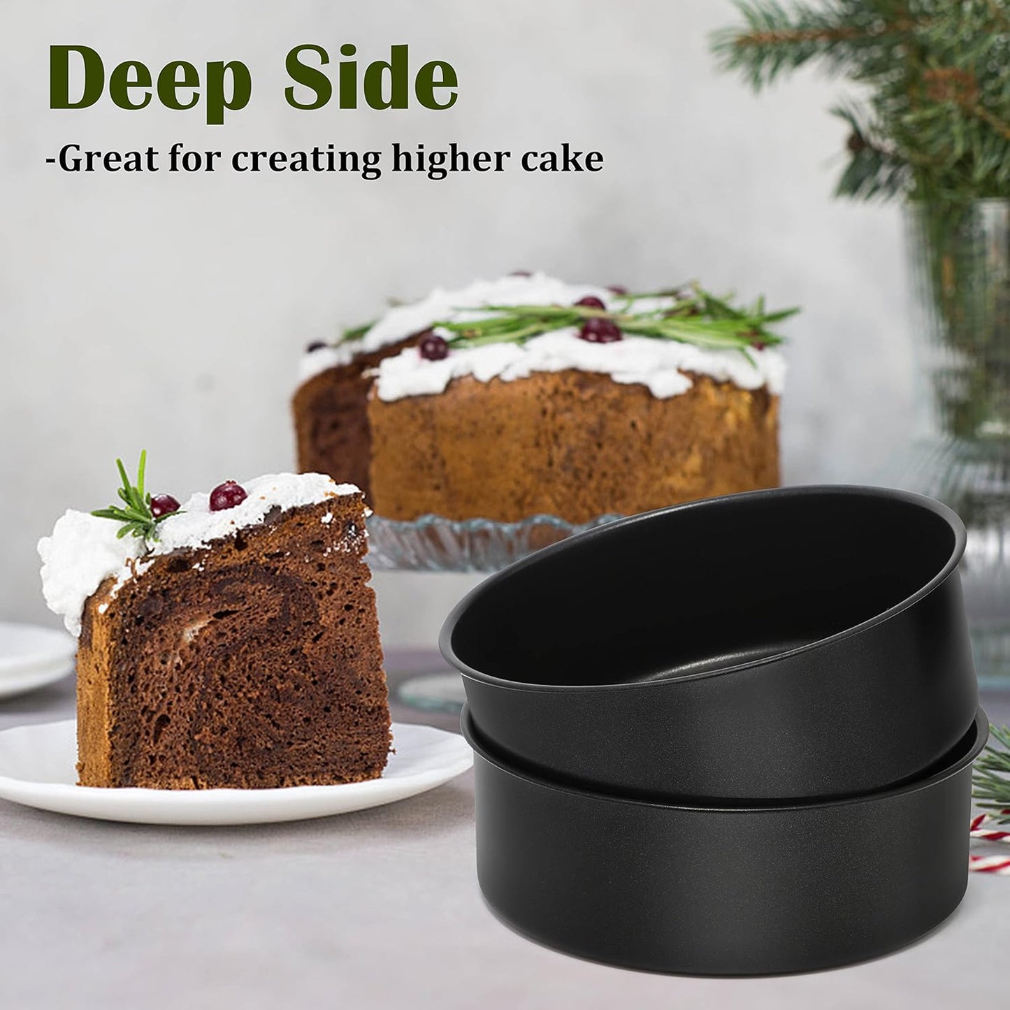 E-far 8 x 3 Inch Cake Pan Set of 2, Nonstick Stainless Steel Round Pans for Baking Birthday Wedding Layer Cakes