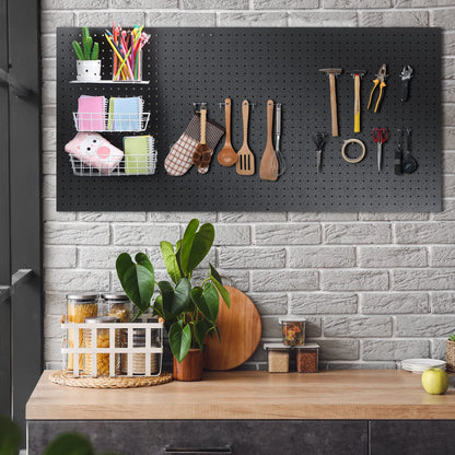 2 Pcs Wood Pegboard High Density Fiberboard 24 x 48 Inches Wall Mount Display Black Pegboard with Mounting Hardware Round Hole Peg Boards for Walls, Garage Craft Room Workshop Organizers and Storage