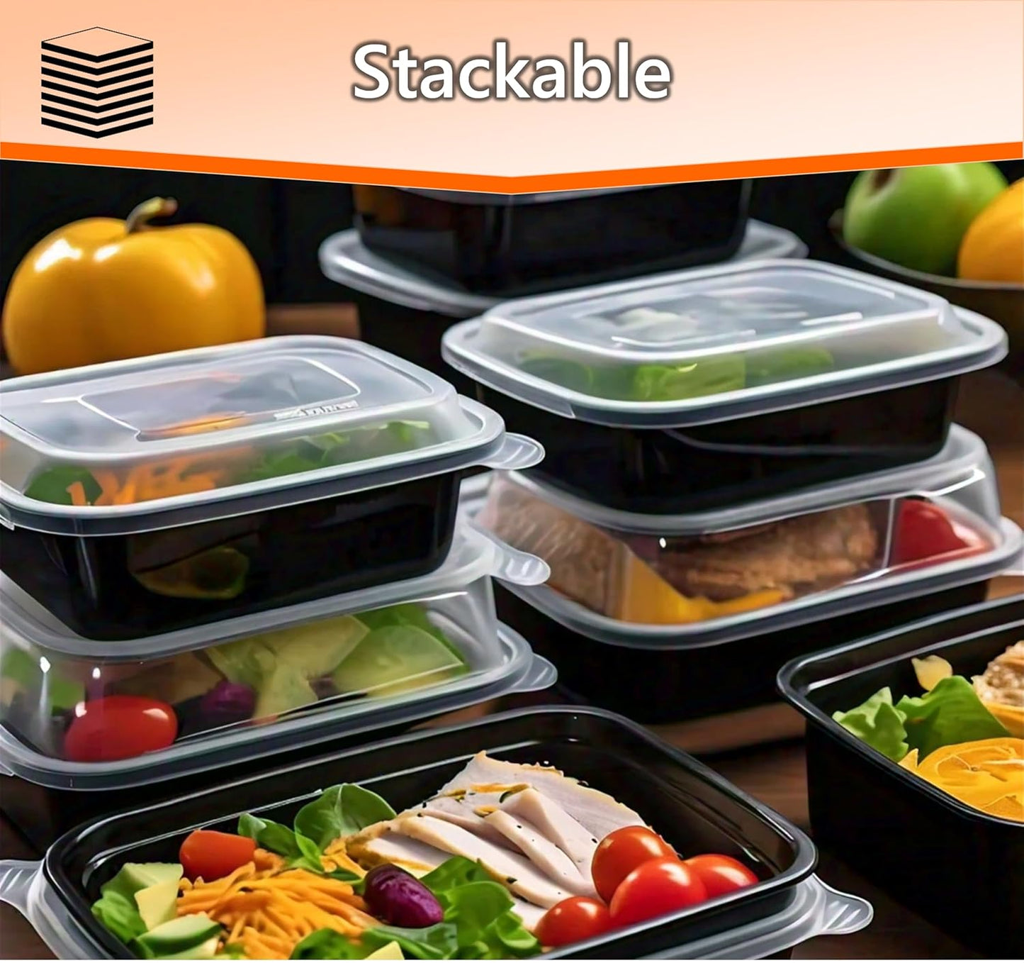 Mr Miracle 50 Pack Meal Prep Containers with Lids, 32 Oz Leakproof Take Out Containers, Microwave & Freezer Safe for