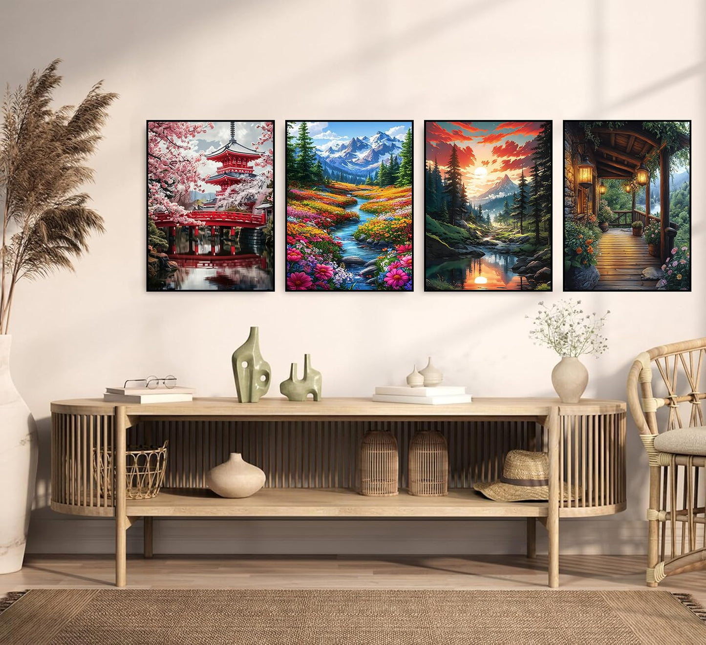 Diamond Art Kits for Adults, 4 Packs Landscape Diamond Art Painting Kits for Adults, Diamonds Painting Kit for Adult, 5D DIY Full Round Drill Gem Craft for Adult Gifts, Home Wall Decor 11.8" x 15.7"