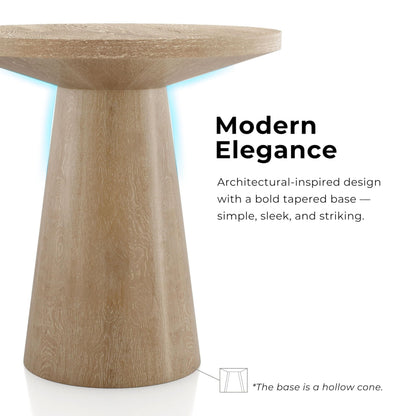 Furniture of America Crambel Modern Solid Wood 2-Piece Brown 29-inch Round End Table Set with Cone-Shaped Pedestal Base for Small Space, Living Room, Home Office, Oak