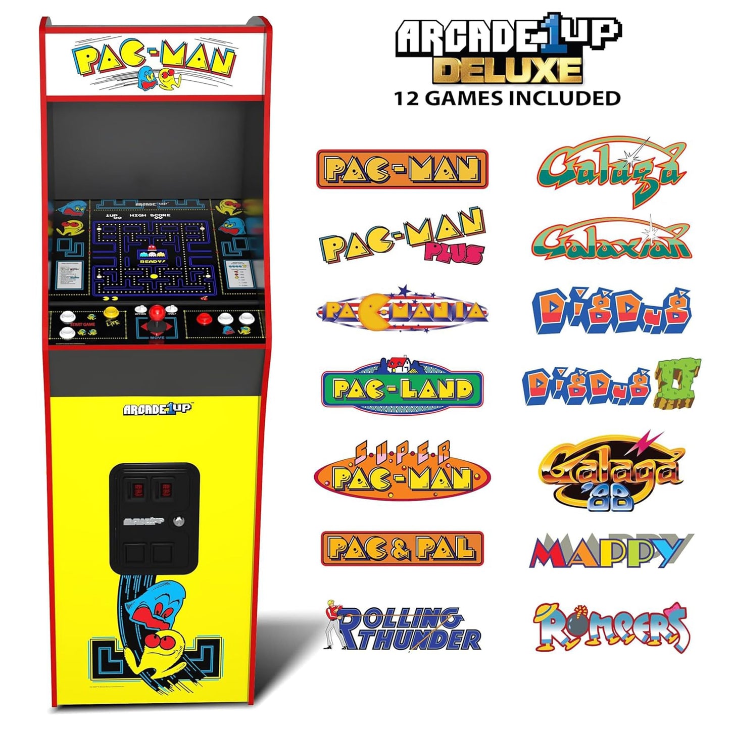 Arcade1Up PAC-Man Deluxe Arcade Machine for Home - 5 Feet Tall - 14 Classic Games