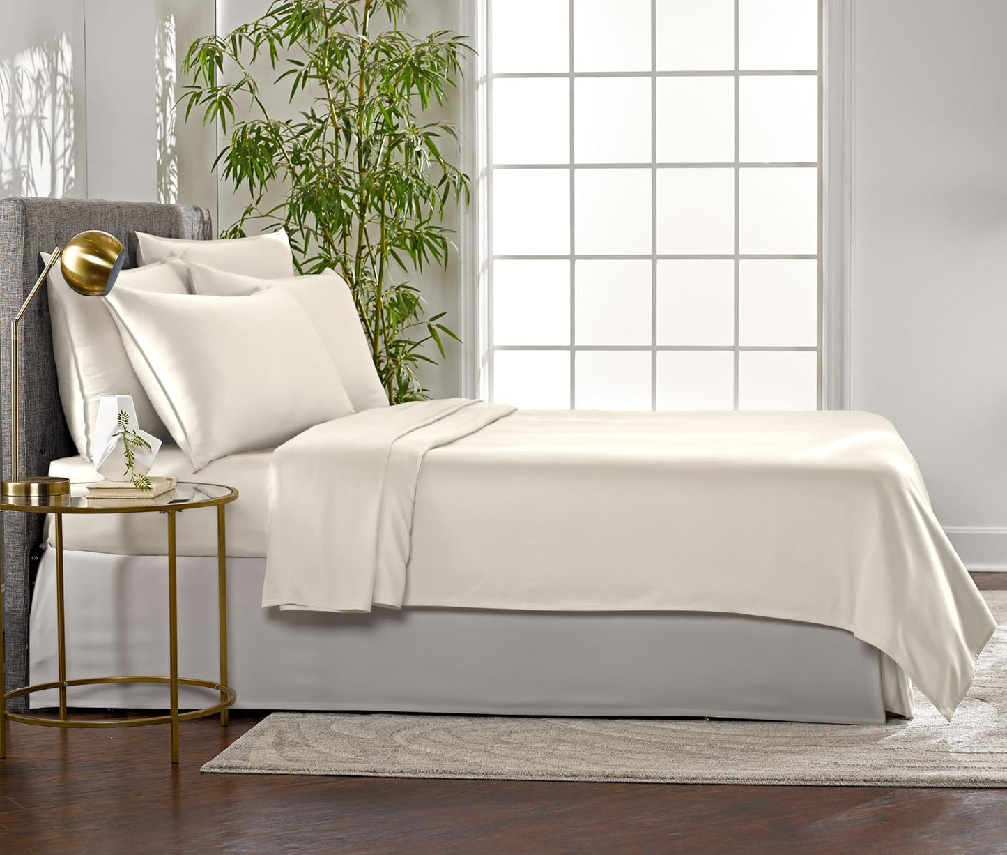 Pure Bamboo Full Bed Sheet Set - 100% Organic Viscose, Luxuriously Soft & Cooling | Ivory, Double Stitching