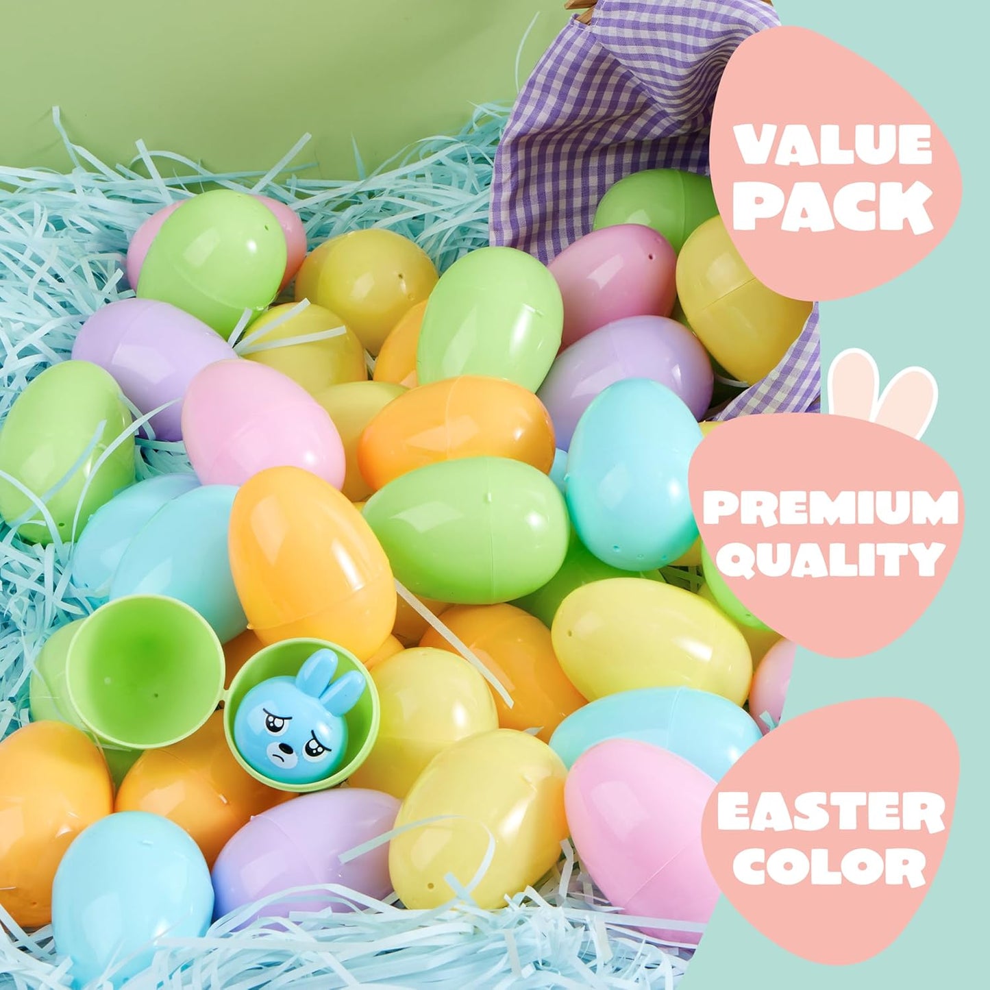 3.15" 200PCS JOYIN Pastel Easter Eggs, Large Plastic Eggs, Empty Colorful Fillable Eggshells for Easter Hunt, Party
