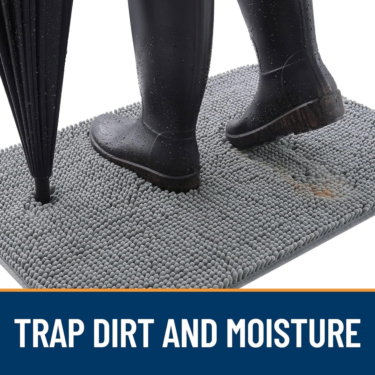 OLANLY Dog Door Mat Set - Absorbent Non-Slip Washable 4-Piece 30x20 Mud Mat | Quick Dry Chenille, Grey