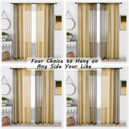 DECOVSUN Brown Gold Ombre Sheer Curtains, Extra Long Tan and Brown Voile Drapes for Girls Kids Room, 2 Panels