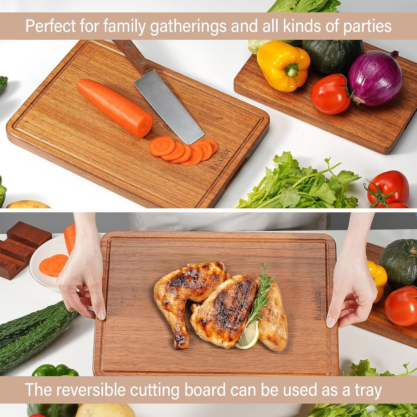 16.9x11.8 Solid Teak Wood Cutting Board One Piece Non Glued Large Thick Crack Resistant Wooden Chopping Board
