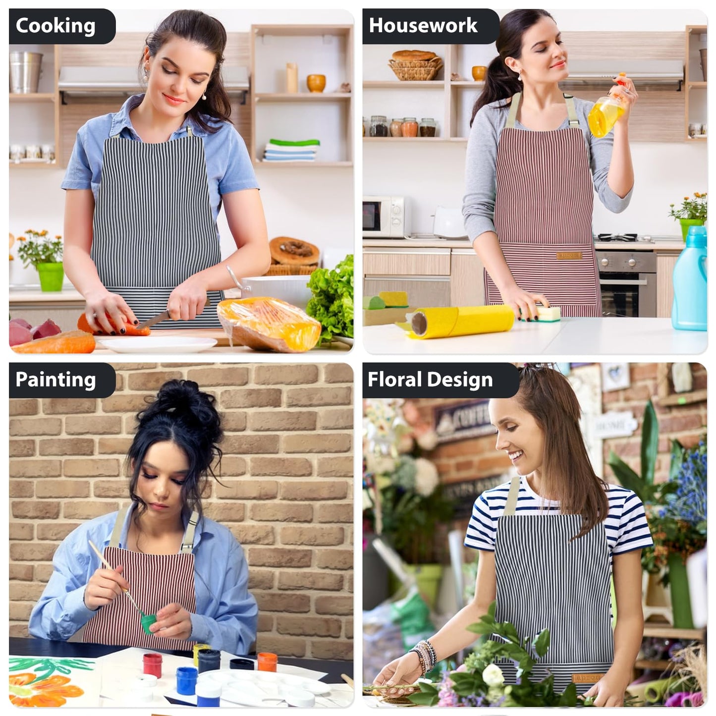 VALOME 2 Pack Kitchen Aprons, Apron for Cooking with 2 Pockets, Unisex Adjustable Neck Strap Chef Aprons for Men Women (PINK & BLUE)