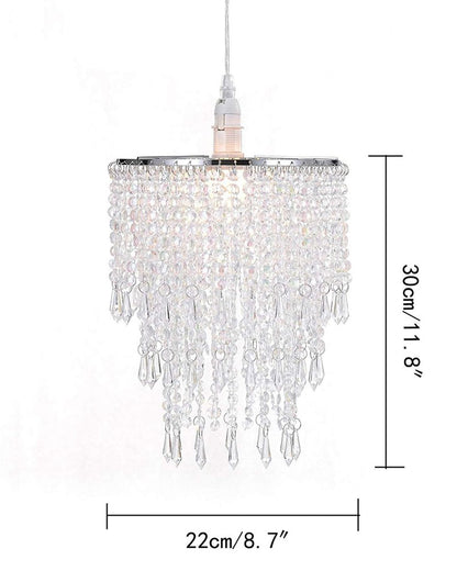 Waneway 3 Tiers Ceiling Chandelier Pendant Light Shade with Acrylic Jewel Droplets, Beaded Lampshade with Chrome Frame and Clear Beads, Diameter 8.7 inches, Clear