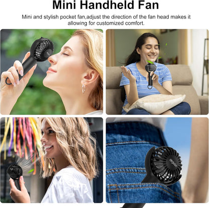2 IN 1 Mini Portable Handheld Fan with Keychain Stand, Personal Powerful Cooling Fan, USB Rechargeable, Black