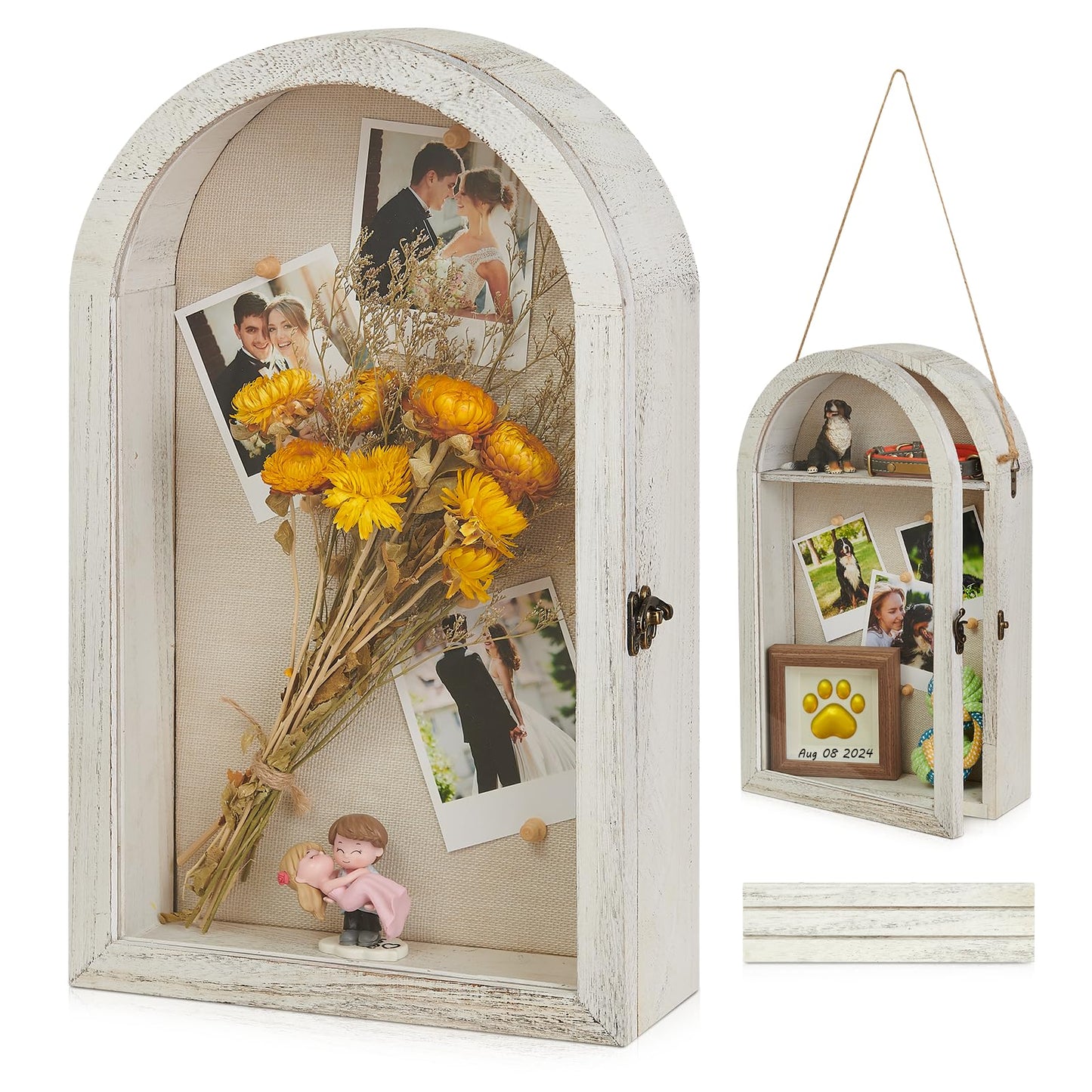 DGWJSU Shadow Box Frame 10x16 Large Shadow Boxes Display Cases with Linen Back and Removable Shelves, Picture Frame Wedding Bouquet Memorabilia Medals Photos Memory Box for Keepsakes (White)