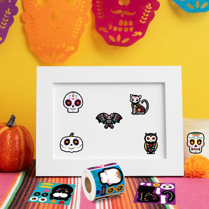 Haooryx Sugar Skull Sticker Rolls - 300Pcs Day of The Dead DIY Stickers