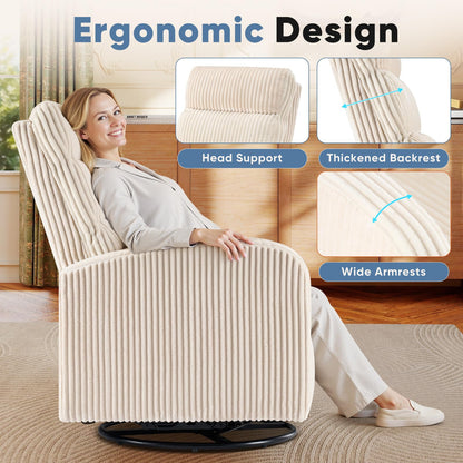 DUMOS 360°Swivel Nursery Chair, Comfy Chair for Bedroom, Rocking Chair with Thickened Seat Cushion, High Back Sofa Chairs for Living Room, Nursery Room and Reading Room, Beige