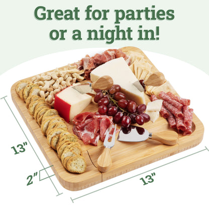 Charcuterie Board Gift Set, Bamboo Cheese Board With Cutlery, Includes Stainless Steel Serving Utensils, Cheese Platter and Serving Tray, Suitable for Wedding, Gift for Couples, and Housewarming Gifts