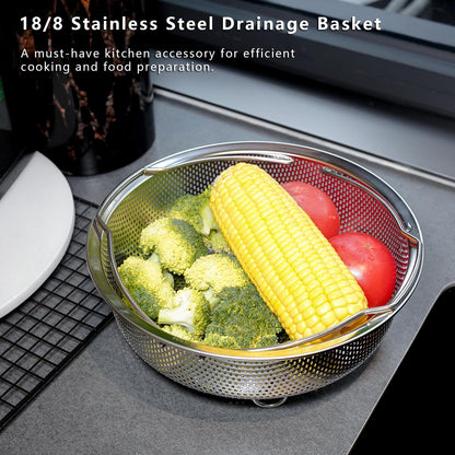 ICEICE Stainless Steel Steamer Basket - Vegetable & Dumpling Steamer Insert for Pots, Instant Pot Accessories with Handles & Feet, Multi-Purpose Mesh Strainer for Cooking, Fruits (Silvery, Small)