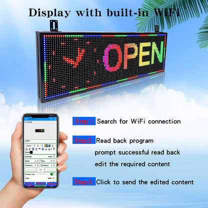 P10 Scrolling Led Sign Programmable Display Digital Sign Outdoor Message Board Led Open Signs For Business Custom Banner Word Light Advertising Wifi Control High Brightness Neon 39"X14"