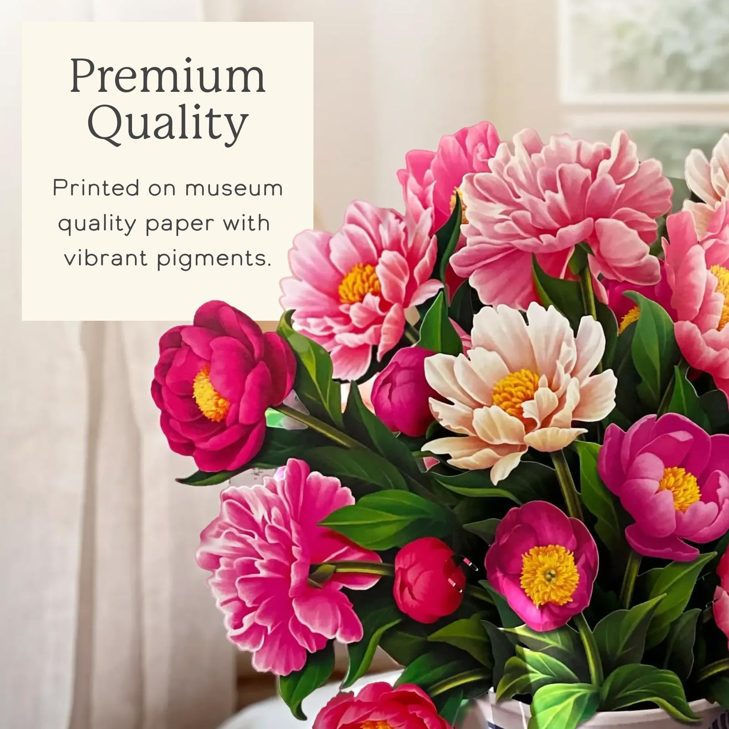Freshcut Paper Peony Paradise 13 Inch Life-Sized 3D Pop Up Card – Birthday, Mothers Day, Thank You, Gifts for Mom and Her – Includes Notecard and Envelope