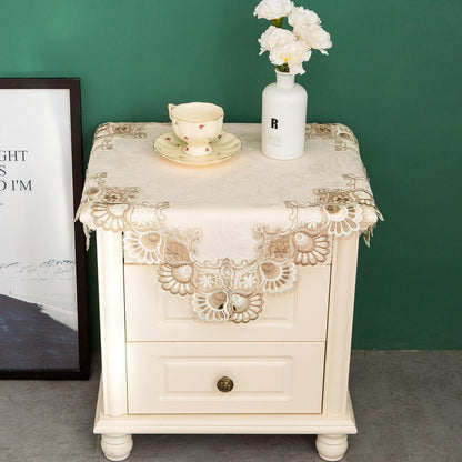 24x24 inch Lace Small Square Tablecloth Embroidered Farmhouse Table Cloth with Macrame Border Side Table Cover