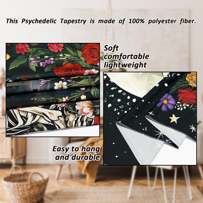 Serborlur Skeleton Lovers Tapestry Aesthetic Gothic Skull Tapestries Boho Romantic Flower Floral Wall Decor The Lovers Wall Hanging for Bedroom Living Room Dorm