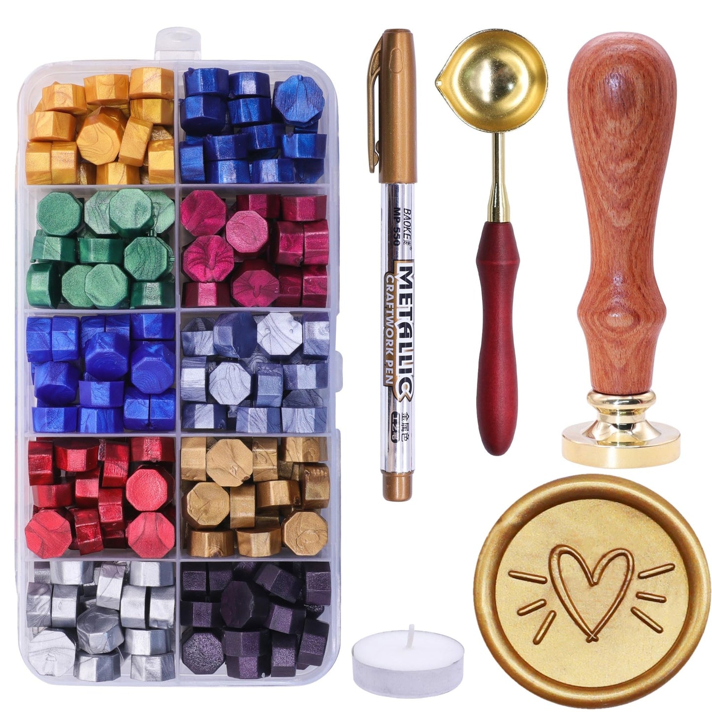 SWANGSA Wax Seal Kit, Heart Stamp With 200pcs Sealing Beads, Great for Embellishment of Wedding Invitations, Wine Packages, Gift Wraps
