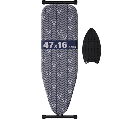 veiox Ironing Board Full Size, Metal Construction Iron Board with Extra Thick Heavy Duty Padded Cover, Stable Structure, Anti-Skid Feet (47x16)
