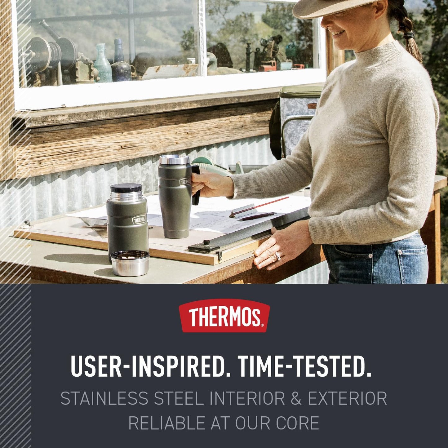 THERMOS Stainless King Vacuum-Insulated Travel Mug with Handle - 16oz, Midnight Blue - Thermos Tumbler for Hot & Cold Drinks - Leak & Sweat-Proof Stainless Steel Coffee Mug with Lid for Commuting