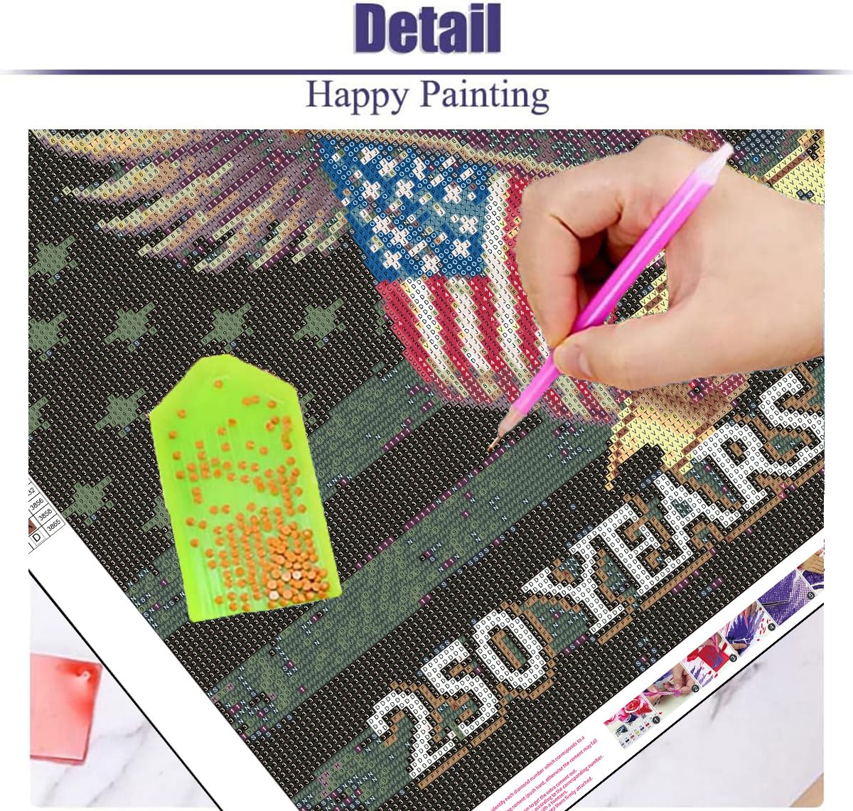ijbnhd Large Diamond Painting, Large Diamond Art Kits for Adults, Full Drill Round Big Diamond Painting, DIY Independence Day Gem Art and Crafts for Home Wall Decor Gift 27.5 X 15.7inch