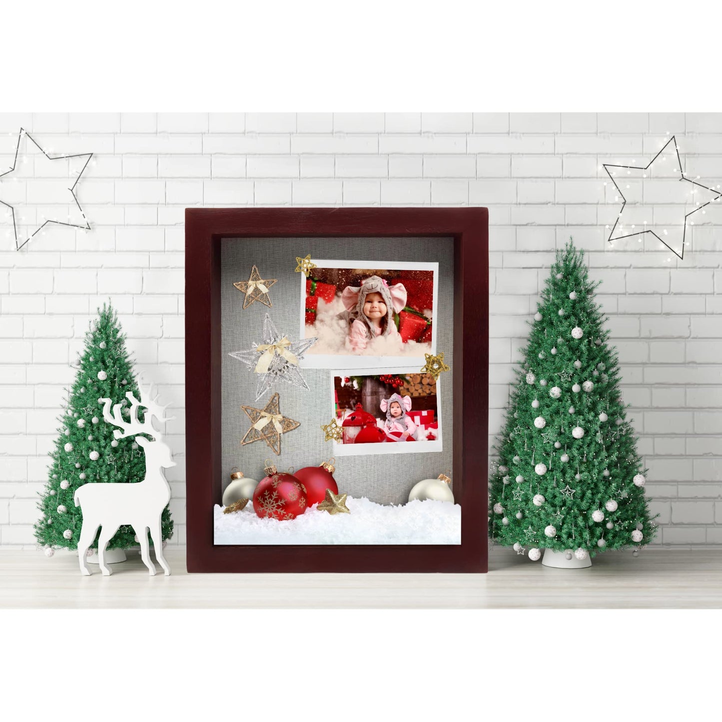 ILOT 8"x10" Solid Wood Mahogany Display Shadow Box Frame - Memory Box for Keepsakes (Picture Box, Military, Wedding, Graduation, and Flower Shadow Box)