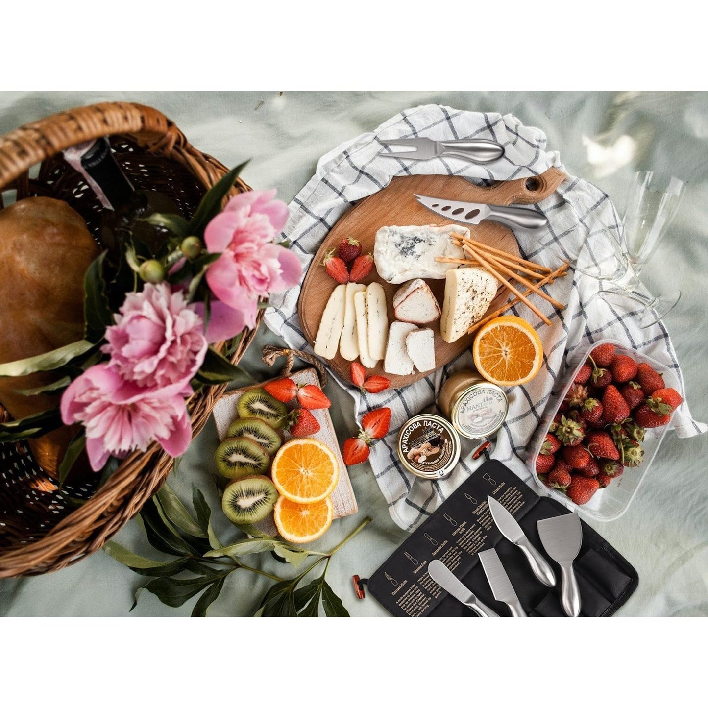 6-Piece Cheese Knife Set, Premium Stainless Steel Cheese Knives for Charcuterie Board for Cutting Hard Medium Soft Cheese, Mini Metal Cheese Cutter Knife Butter Knife with Storage Bag Gift Set