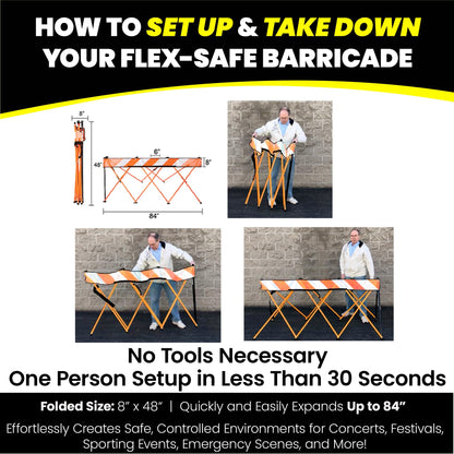 Flex-Safe - Flex-Safe Safety Barriers, Portable Expandable Barricade 7 ft Traffic Barricade Parking Barrier Folding Security Gate Scissor Gate Traffic Cones Alternative Safety Orange