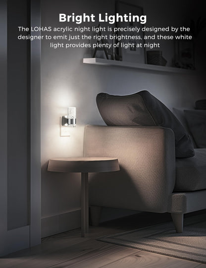 L LOHAS LED Night Light,Dimmable Night Lights Plug into Wall, 2 Pack Acrylic Nightlights with 0-100 LM Adjustable Brightness, 3000K Plug in Night Light with Dusk to Dawn Sensor, for Bathroom Hallway
