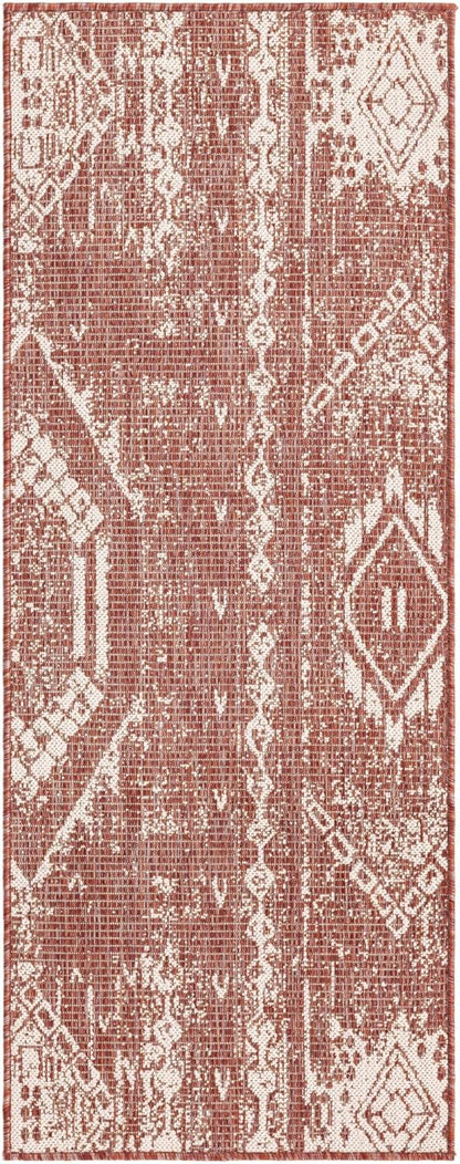 Unique Loom Outdoor Bohemian Collection Area Rug, Anthro, 2' x 5' 1" Runner, Rust Red/Ivory