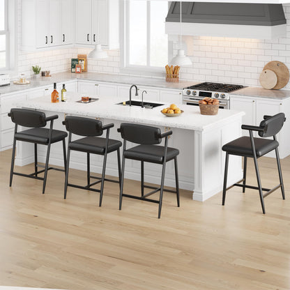 IDEALHOUSE Counter Height Bar Stools Set of 8, 26" Metal Barstools Set with Armrest & Footrest, Bar Chairs with Long Back &Thickened Wide Soft Seat for Kitchen Island, Counter Height Bar, Rustic Black