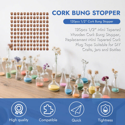 1/2 Inch Mini Tapered Cork Stoppers 120 Pcs Wooden Wine Bottle Corks Reusable Small Bottle Plugs Durable Replacement Wine Stoppers for Jars, Beer Bottles, Apothecary Jars & DIY Craft
