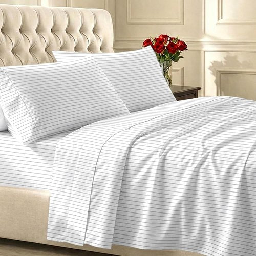 California Design Den Queen Size Bed Sheets Set - 100% Cotton, 400 TC, Smooth Sateen Finish, Deep Pockets, Pinstripe