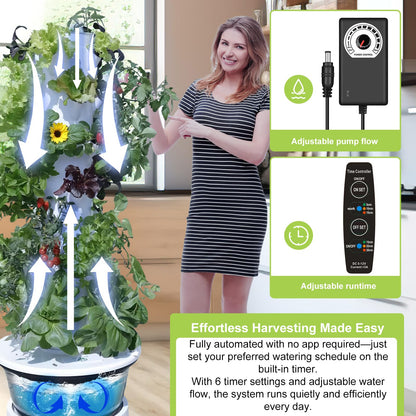 Vertical Hydroponic Growing System Kit, Indoor & Outdoor Hydroponic Tower, Herb Growing Garden with 36 Planting Sites, Automatic Timer Smart Hydroponic Gardening System