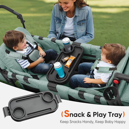 Sekey Wagon Stroller for 2 Kids, Luxury 4-in-1 Stroller Wagon - Premium Quality with Convertible Seats, Adjustable Push Handles, Removable Canopy, Snack Tray & Cooler, US Certified.