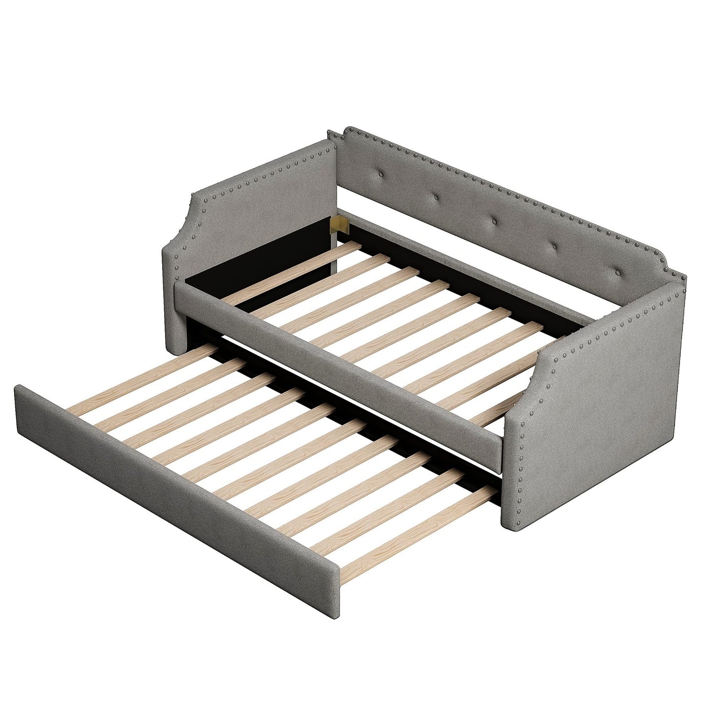 Merax Upholstered Daybed with Trundle, Wood Slat Support,Upholstered Frame Sofa Bed, Twin, Gray