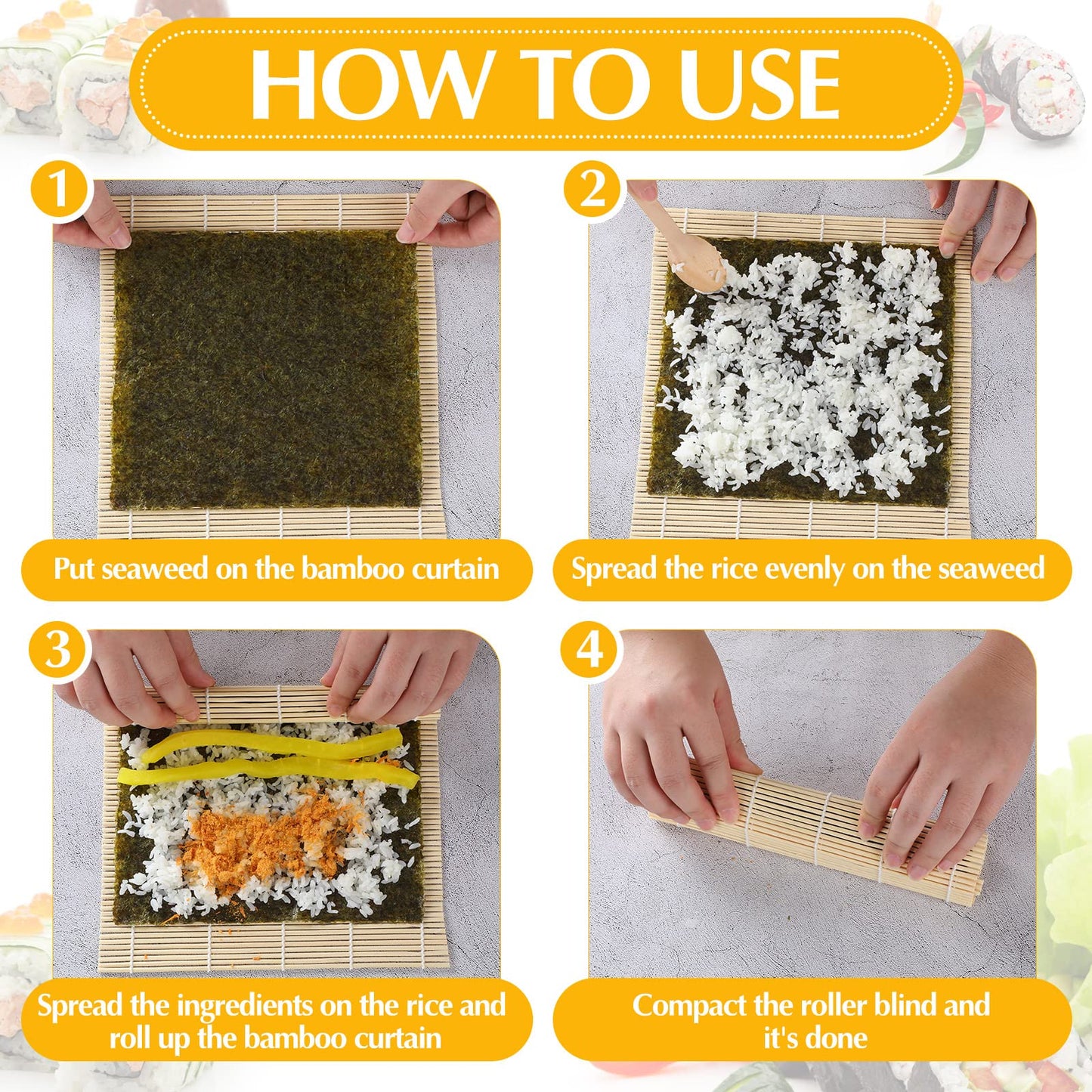 Hoolerry 24 Pcs Sushi Mat Bulk Bamboo Sushi Making Roller Non Stick Square Rolling Mat for Home Party Supplies, 9.5" x 9.5"