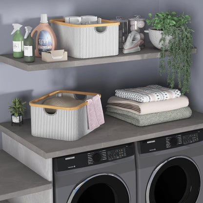 ClosetMaid Laundry Hamper Storage Baskets, Bamboo Frame, Portable, Collapsible Design, Freestanding, Stripe (2-Pack)