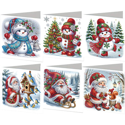 LAKEQUILL 6 PCS Christmas Diamond Art Painting Cards Kit with Envelopes DIY Greeting Card Making Craft for Adults Snowman & Santa Design |Holiday Birthday Gift Idea