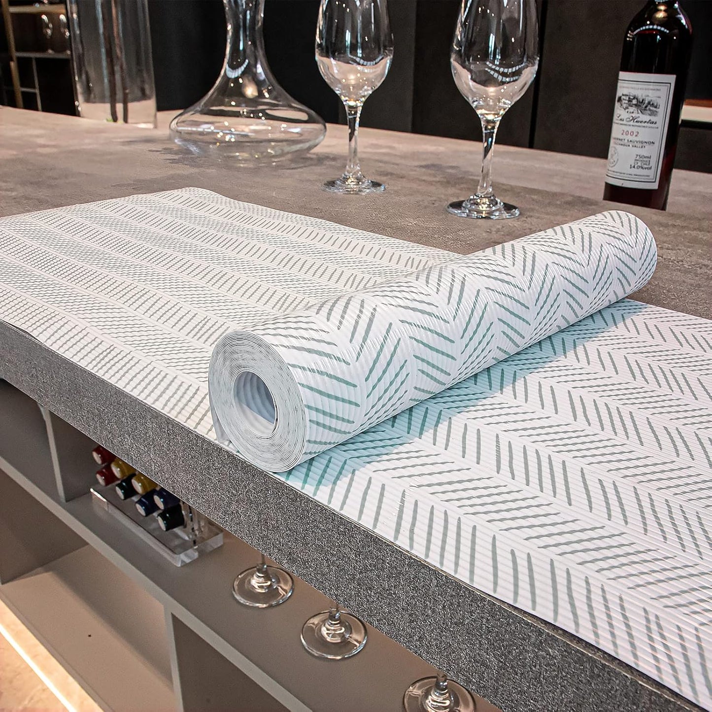 Glotoch Premium Non-Slip Shelf Liner, Waterproof Drawer Liner for Kitchen Cabinets, 12" X240", White and Green